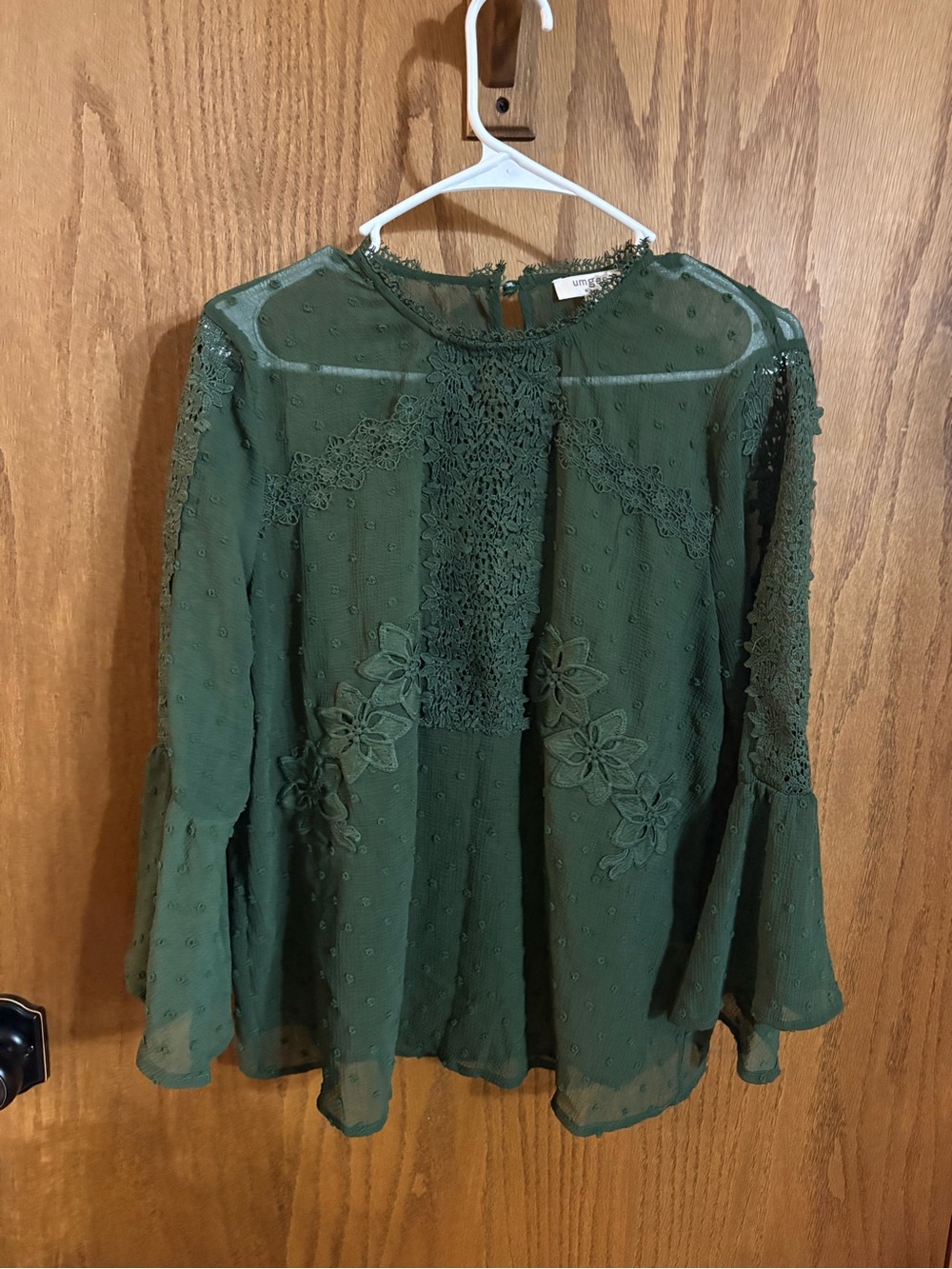 Umgee Forest Green Lace & Crochet Blouse